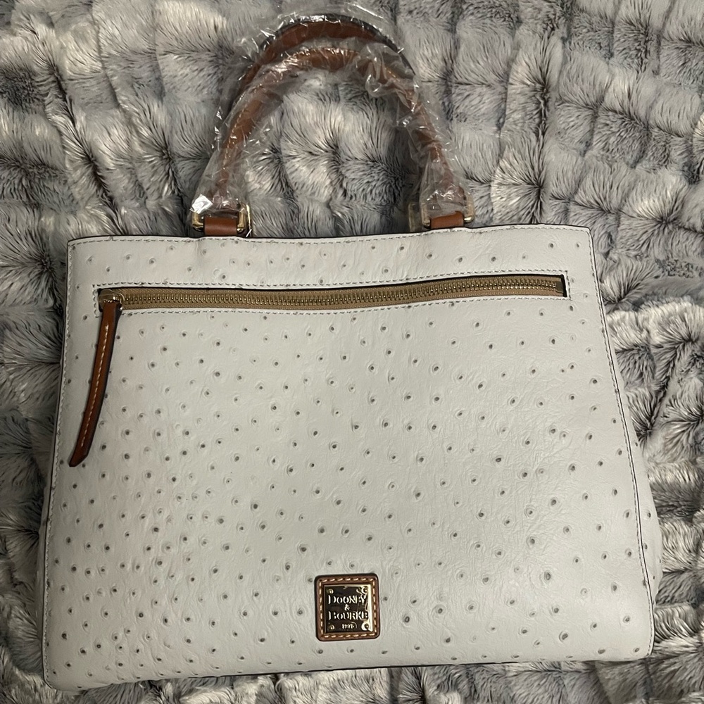 Dooney & Bourke Cream Ostrich-Embossed Satchel NWT